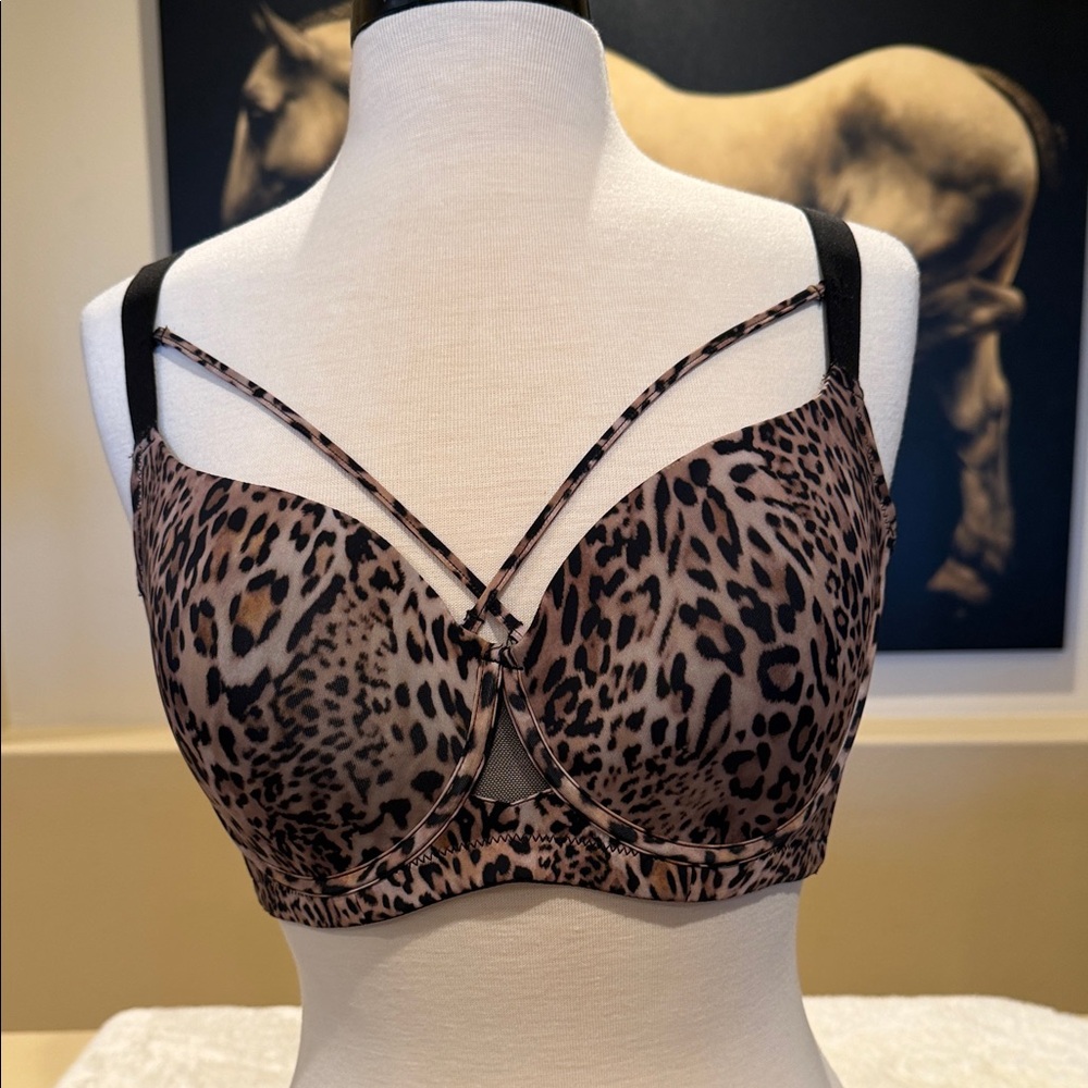 Leopard Print Strappy Underwire Bra - Brown/Black